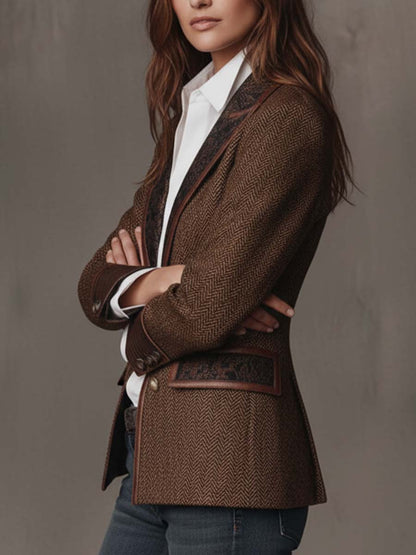 Genevieve | Herringbone Paisley Lapel Tailored Blazer