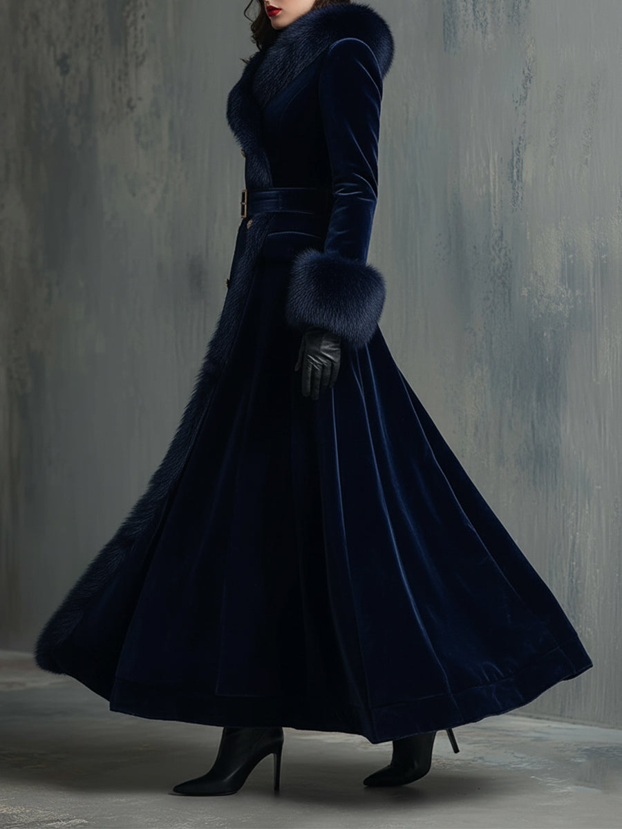 Seraphina | Faux Fur Trim Velvet Maxi Coat