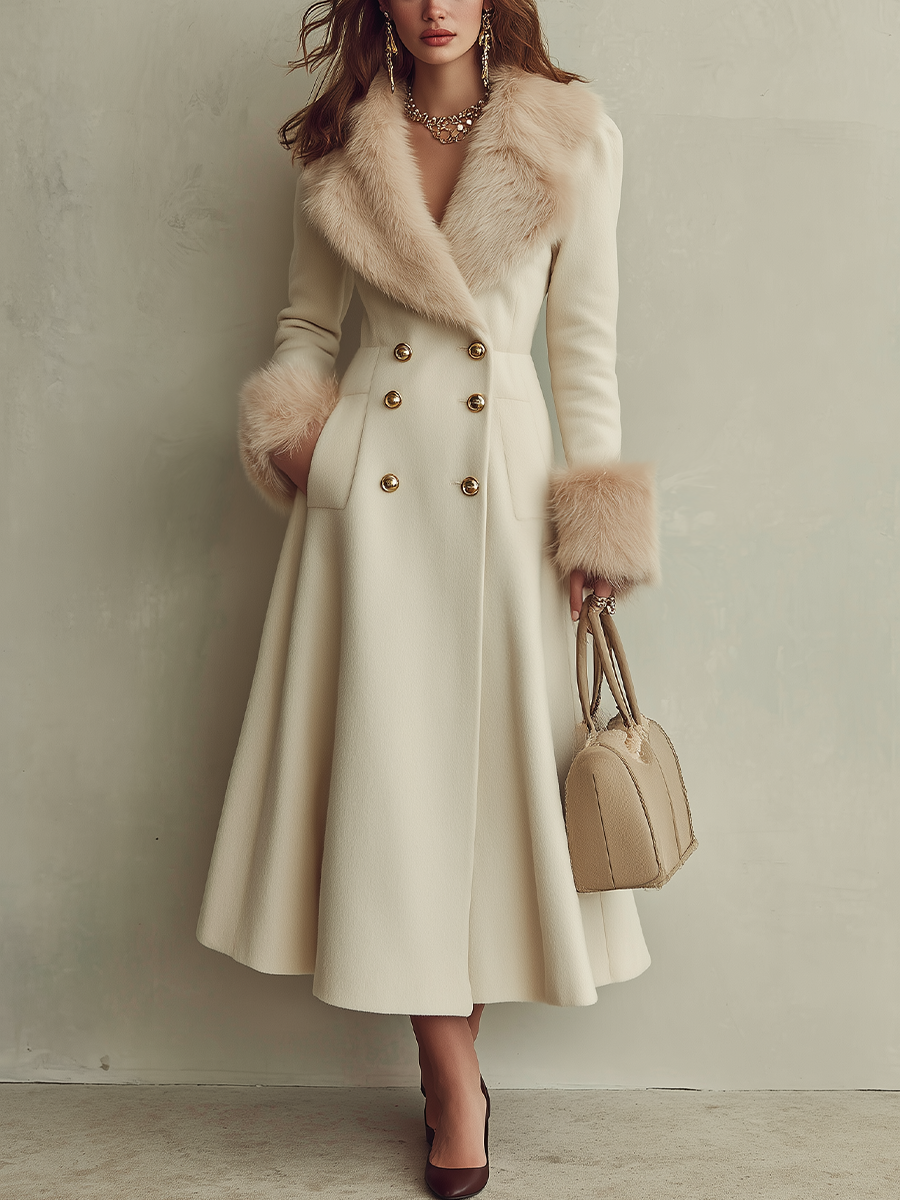 Vivienne | Faux Fur Collar Flared Long Coat