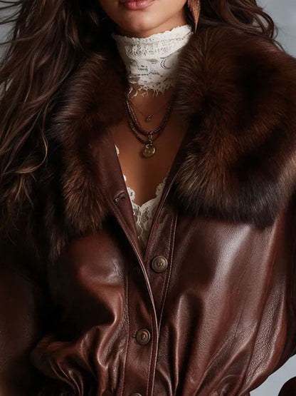 Elara | Faux Leather Fur Collar Jacket