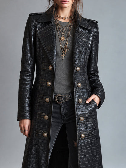 Valerisse | Croc-Embossed Longline Leather Coat