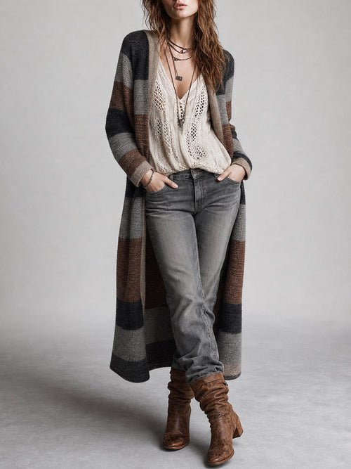 Elara | Striped Longline Knit Cardigan