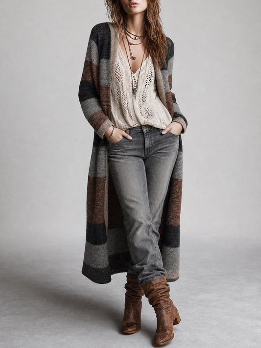 Elara | Striped Longline Knit Cardigan