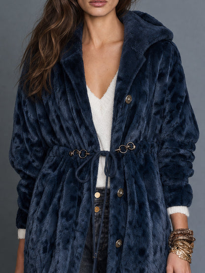 Elowen | Hooded Faux Fur Drawstring Jacket