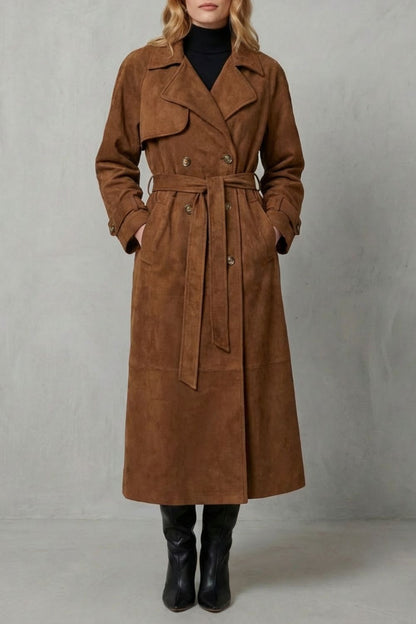 Savannah | Suede Double Breasted Belted Trench Coat