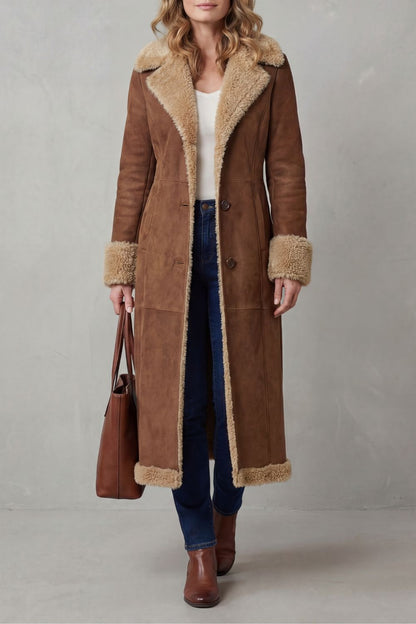 Una | Shearling Lined Suede Look Longline Coat