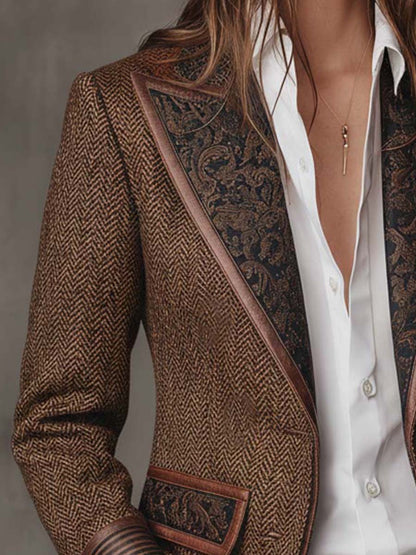 Genevieve | Herringbone Paisley Lapel Tailored Blazer