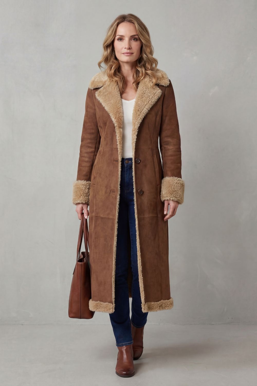 Una | Shearling Lined Suede Look Longline Coat