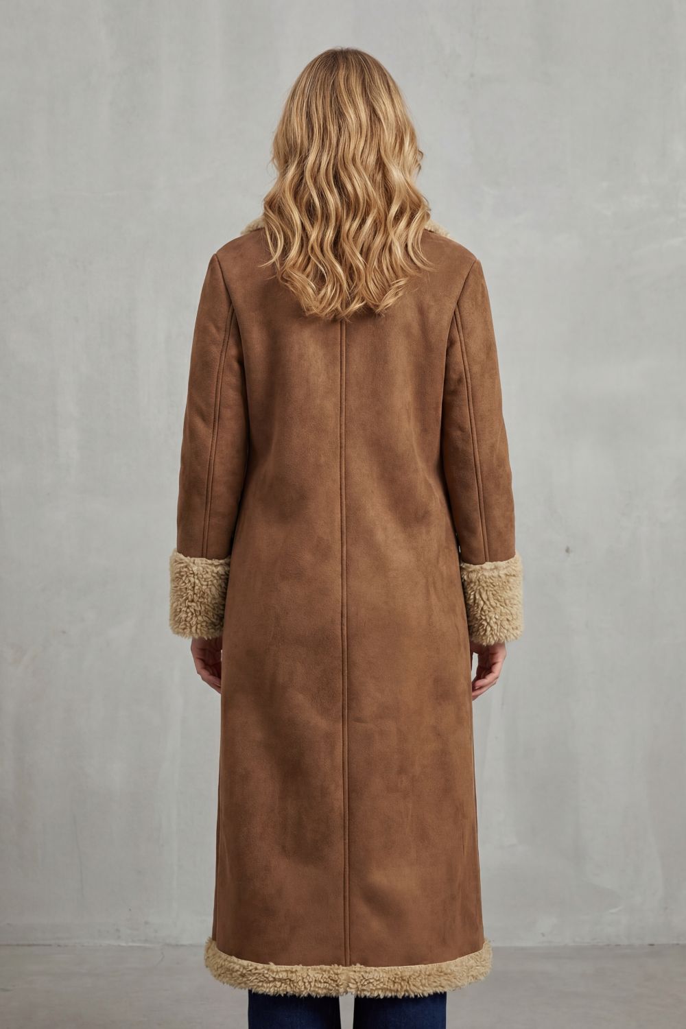 Una | Shearling Lined Suede Look Longline Coat