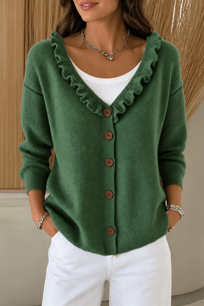 Liora | Ruffle Collar Stretch Knit Cardigan