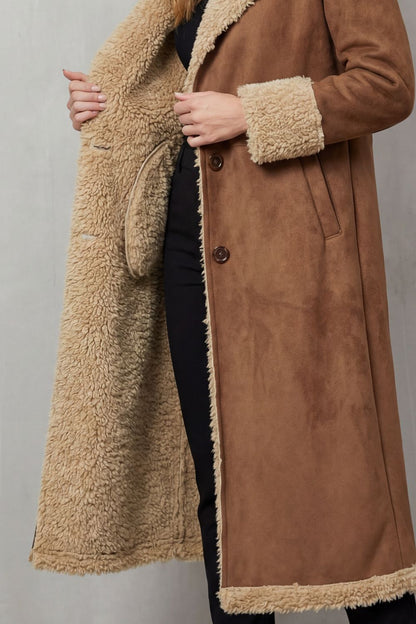 Una | Shearling Lined Suede Look Longline Coat