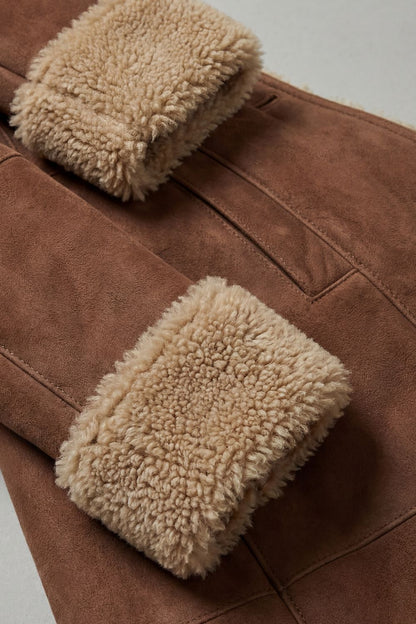 Una | Shearling Lined Suede Look Longline Coat