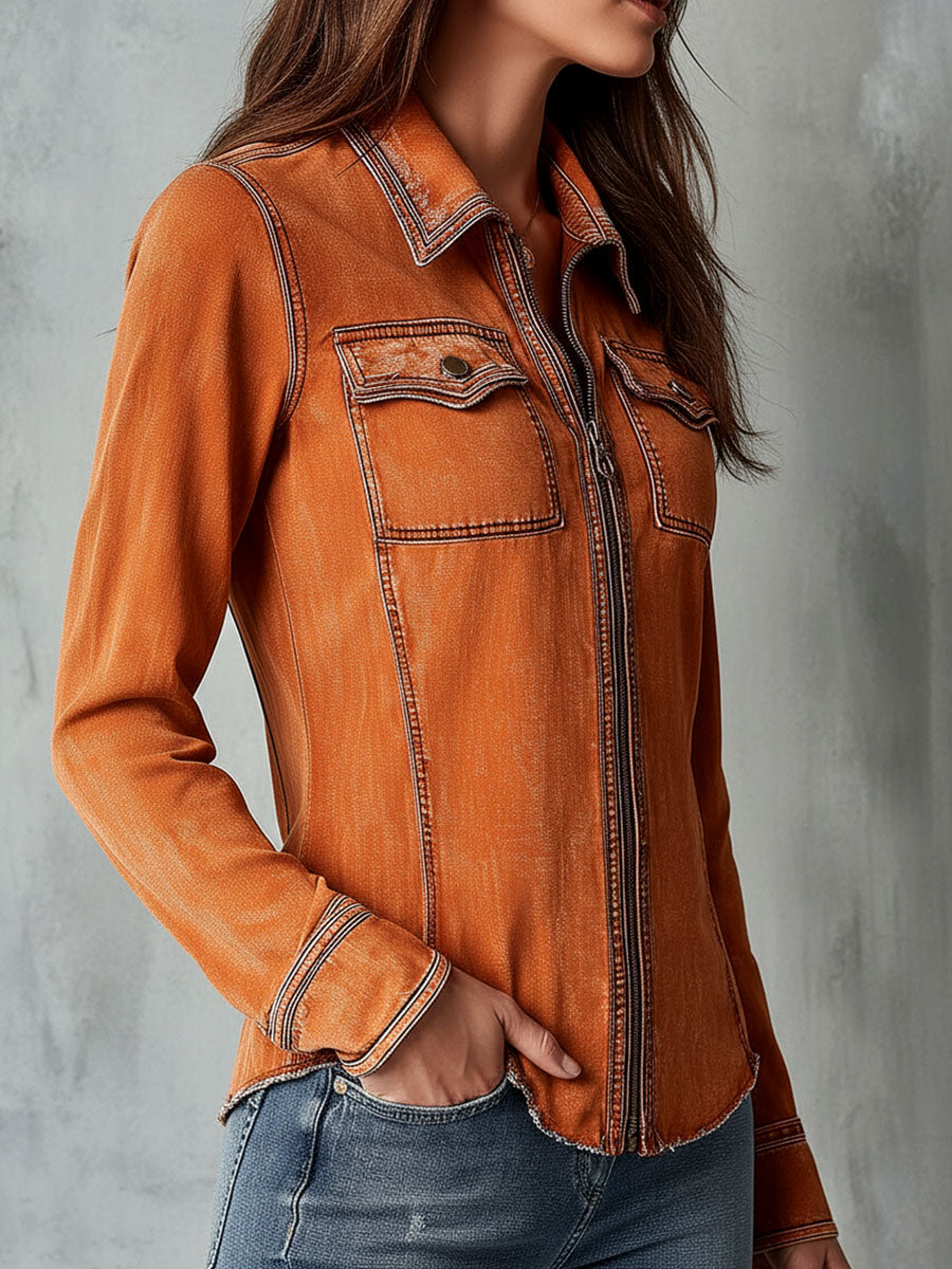 Aurelia | Vintage Washed Zip Up Utility Jacket