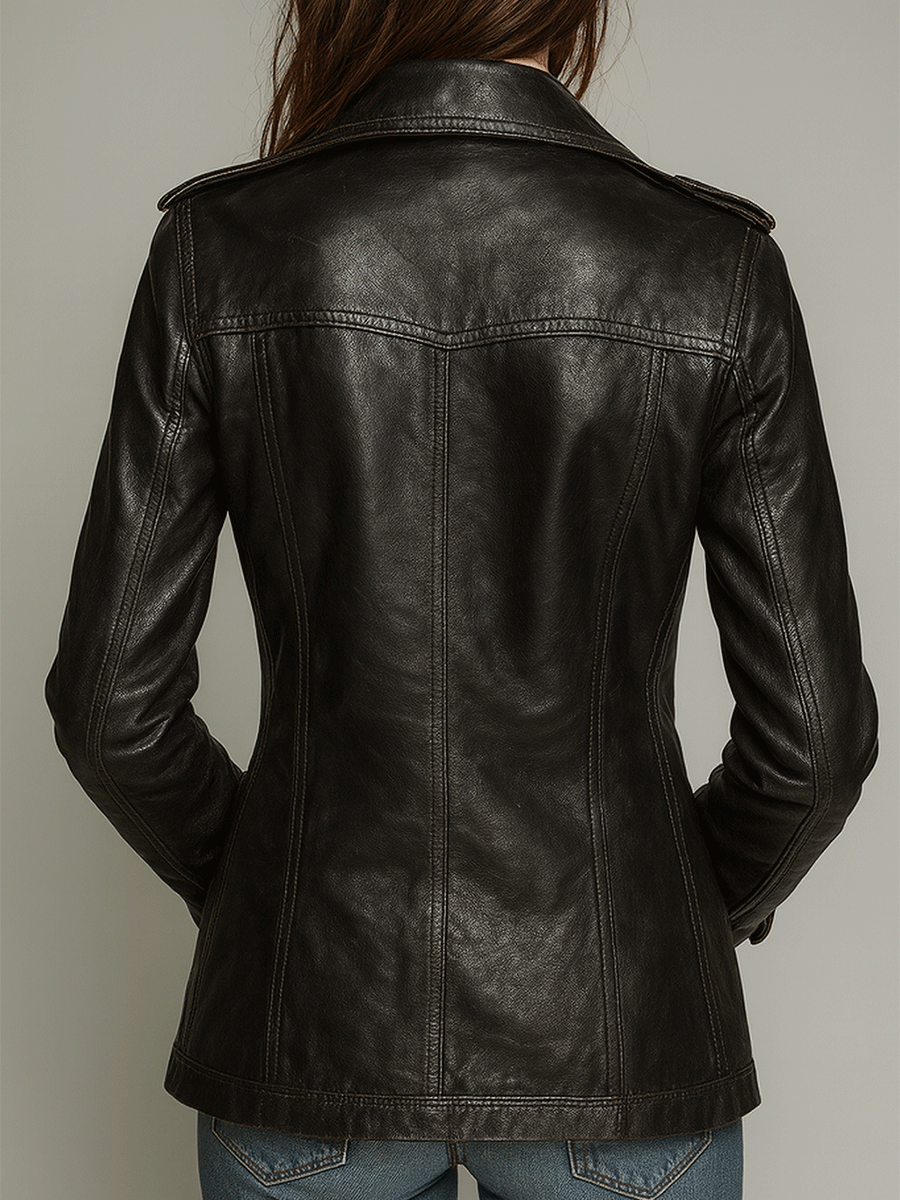 Valentina | Double Breasted Leather Military Jacket