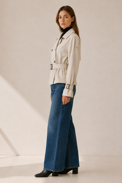Sophie | Double Breasted Belted Short Trench Coat