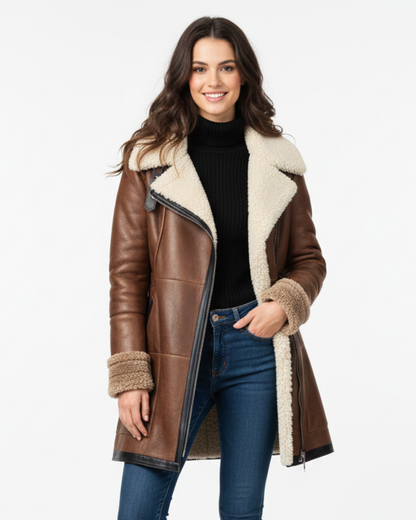 Alessia | Faux Leather Shearling Longline Jacket