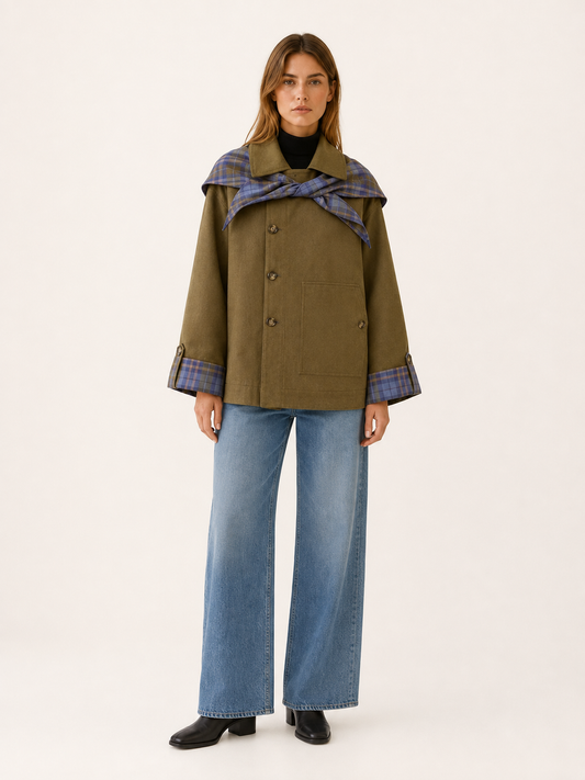 Amelia | Plaid Detail Oversized Utility Jacket
