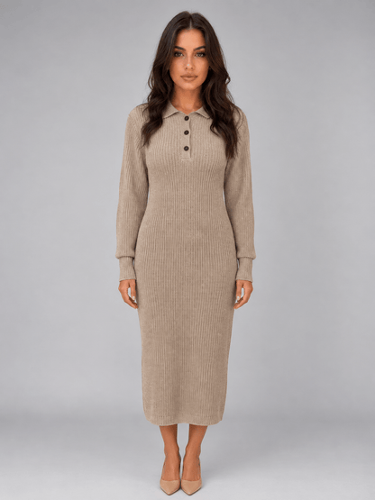 Amélie | Collared Button Knit Maxi Dress