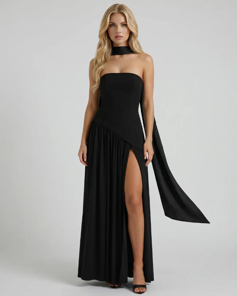 Ashley Strapless Asymmetric Maxi Dress