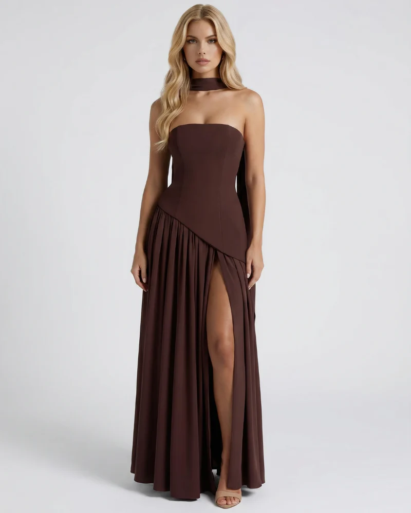 Ashley Strapless Asymmetric Maxi Dress