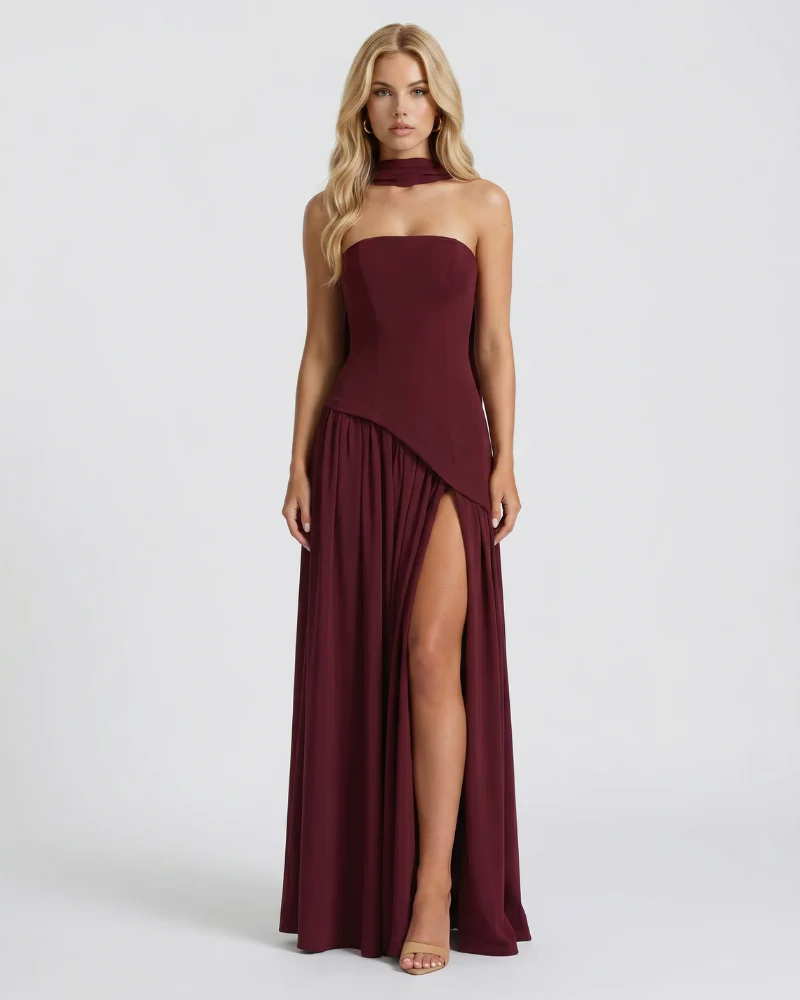 Ashley Strapless Asymmetric Maxi Dress