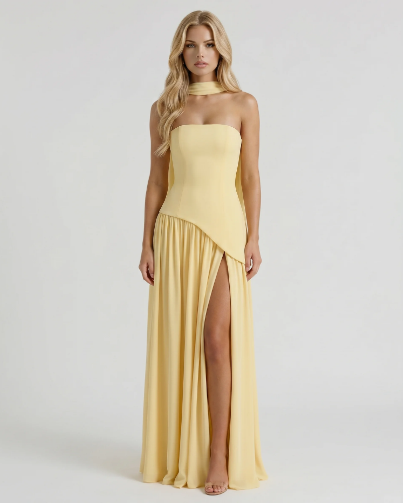 Ashley Strapless Asymmetric Maxi Dress
