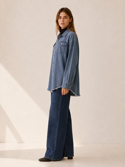 Mila | Oversized Button Up Denim Longline Jacket