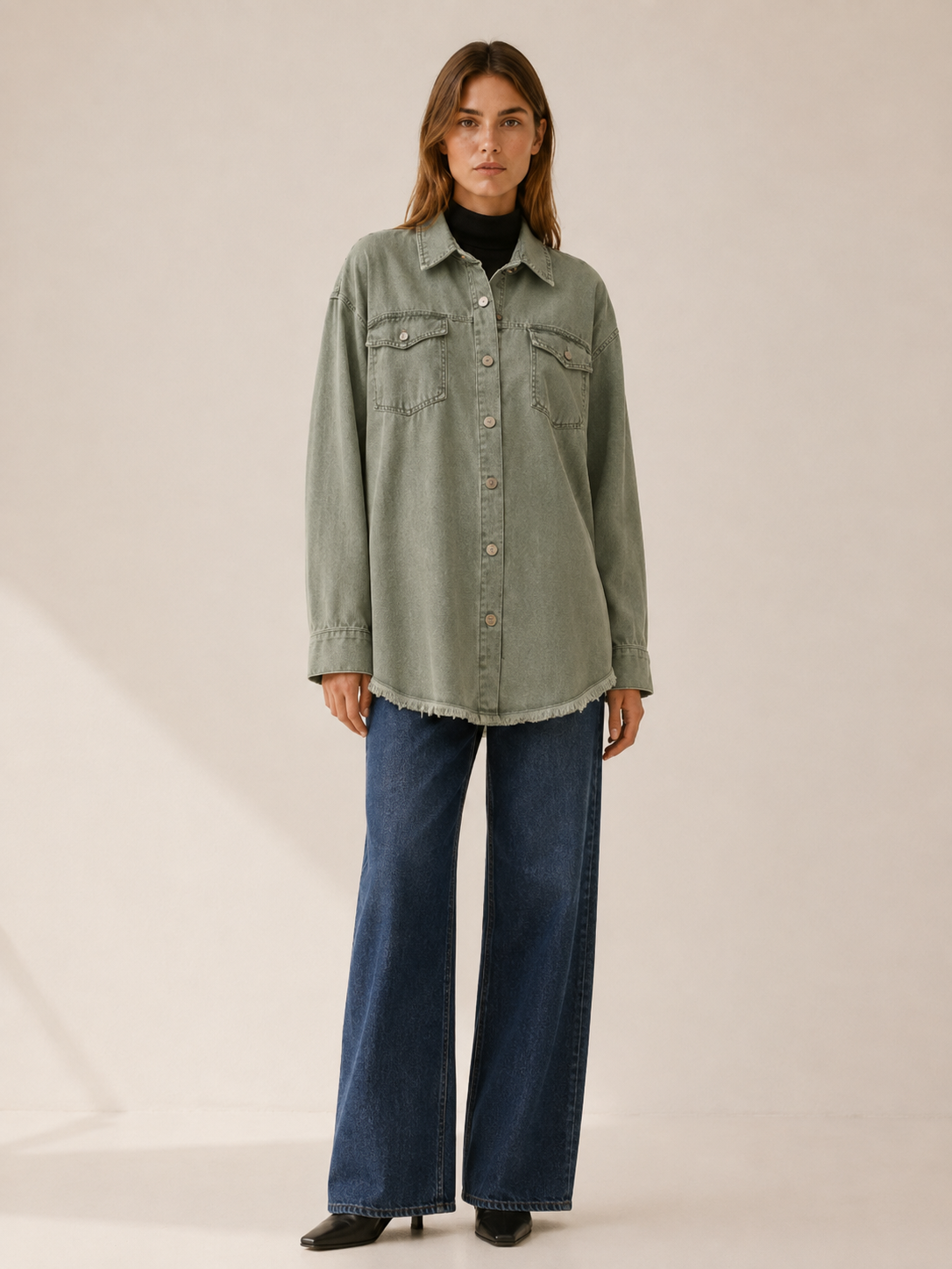 Mila | Oversized Button Up Denim Longline Jacket
