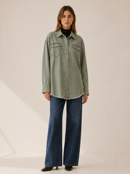 Mila | Oversized Button Up Denim Longline Jacket
