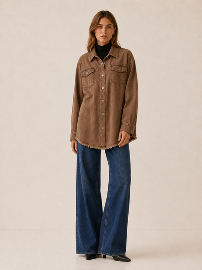 Mila | Oversized Button Up Denim Longline Jacket