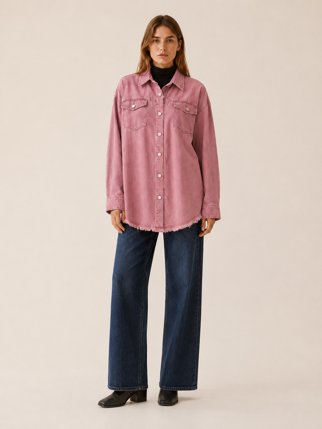 Mila | Oversized Button Up Denim Longline Jacket