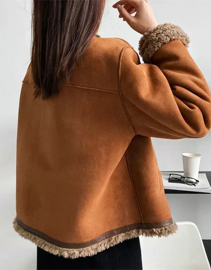 Aurelia | Shearling Trim Suede Jacket
