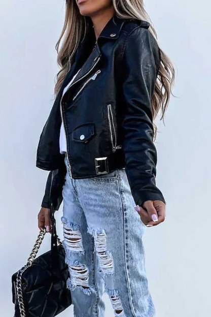 Roxy | Belted Asymmetric Zip Faux Leather Biker Jacket