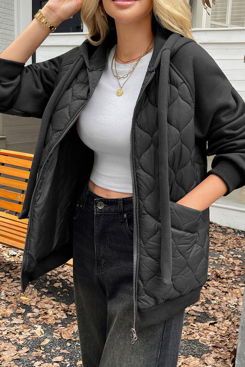 Noor | Fleece Sleeve Quilted Hooded Jacket