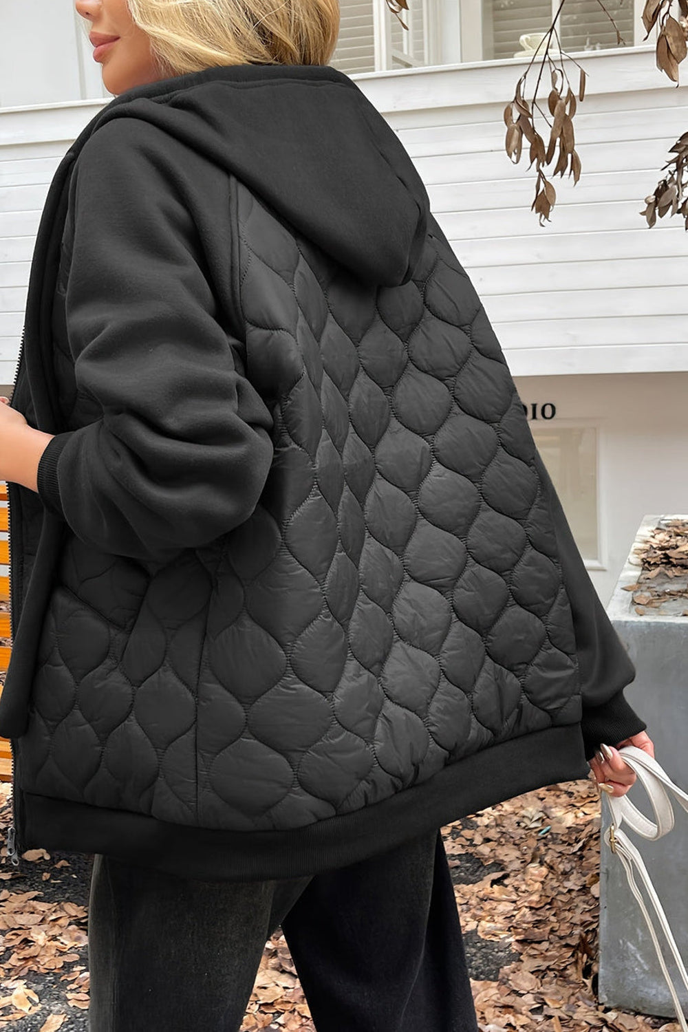 Noor | Fleece Sleeve Quilted Hooded Jacket