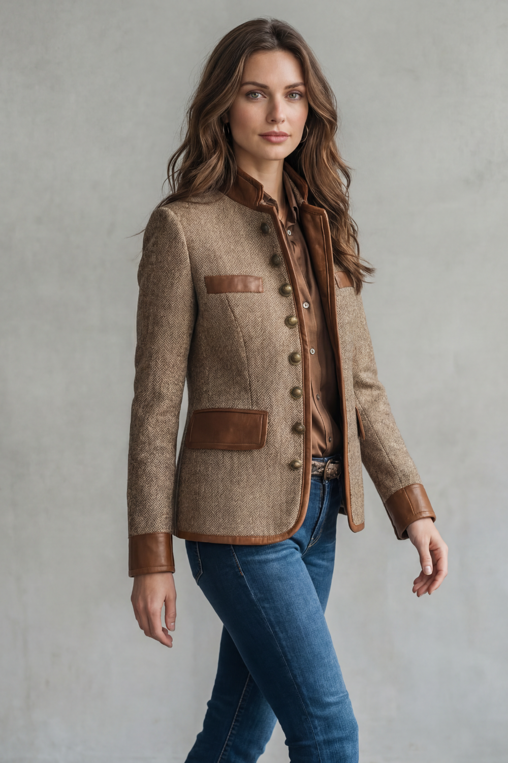 Brienne | Contrast Leather Trim Tailored Blazer