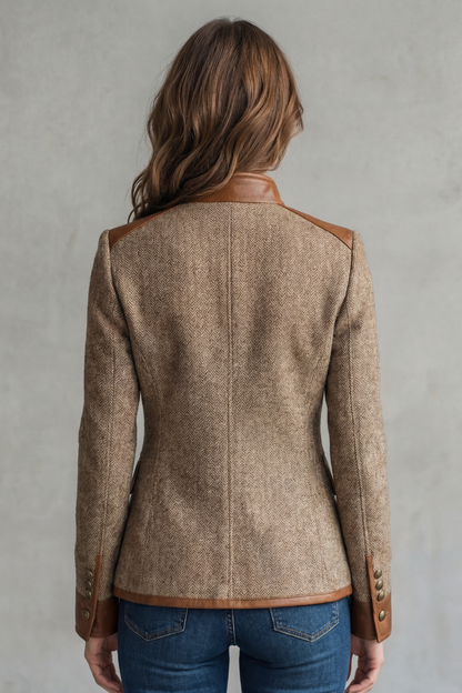 Brienne | Contrast Leather Trim Tailored Blazer