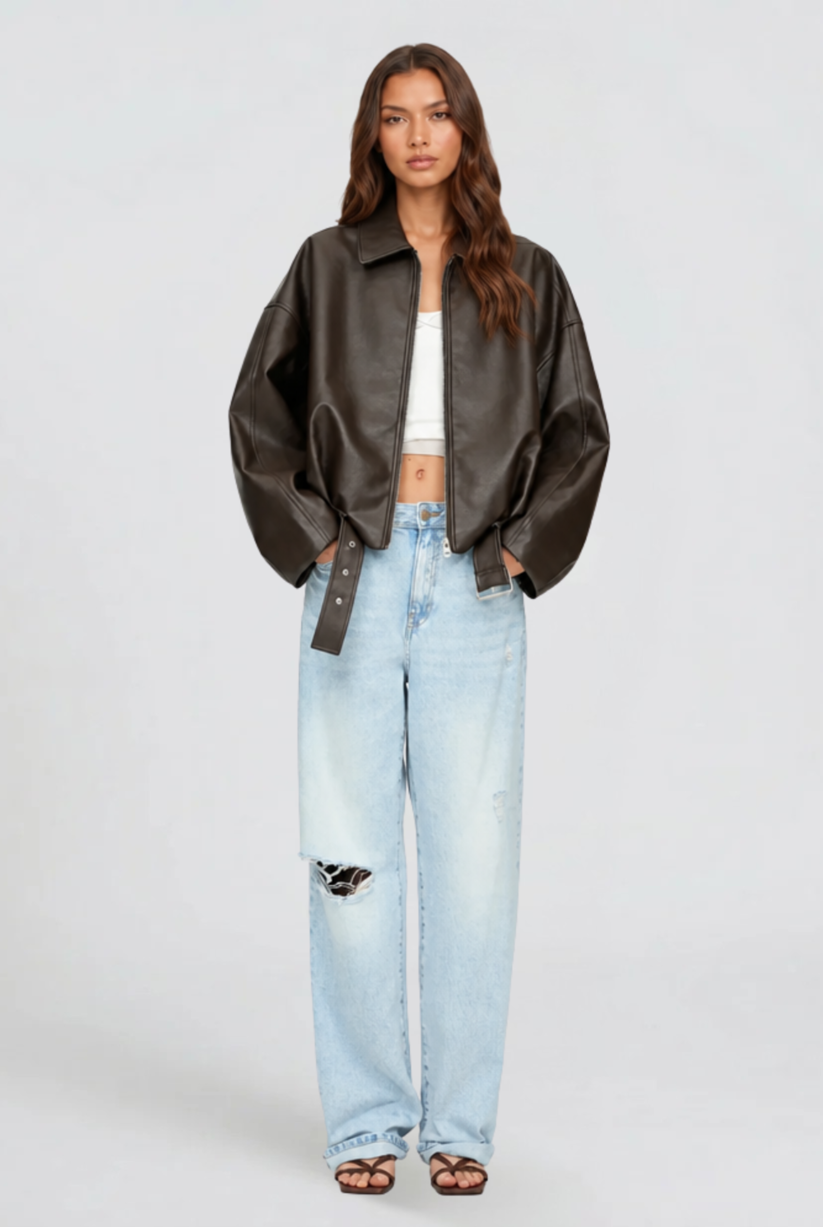 Brooke | Oversized Belt Leather Jacket