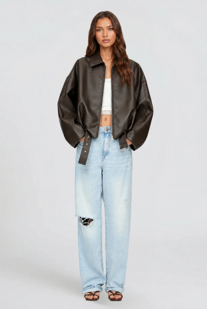 Brooke | Oversized Belt Leather Jacket
