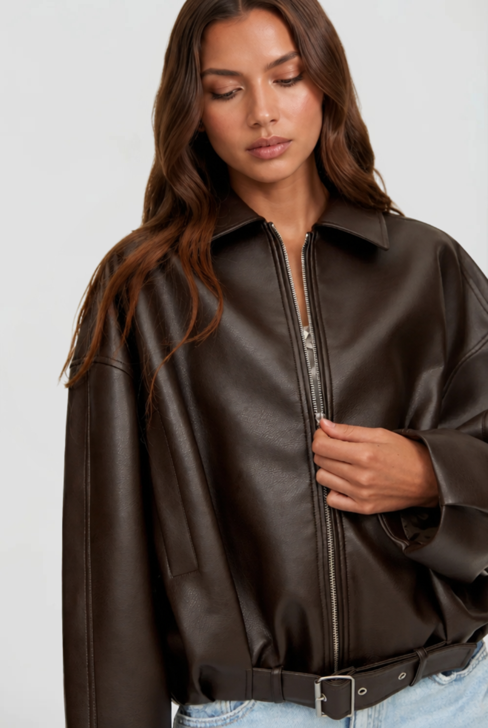 Brooke | Oversized Belt Leather Jacket
