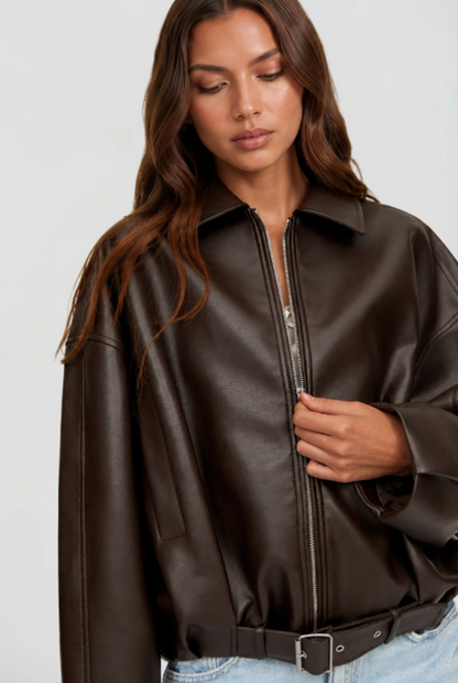 Brooke | Oversized Belt Leather Jacket