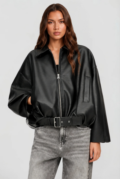 Brooke | Oversized Belt Leather Jacket
