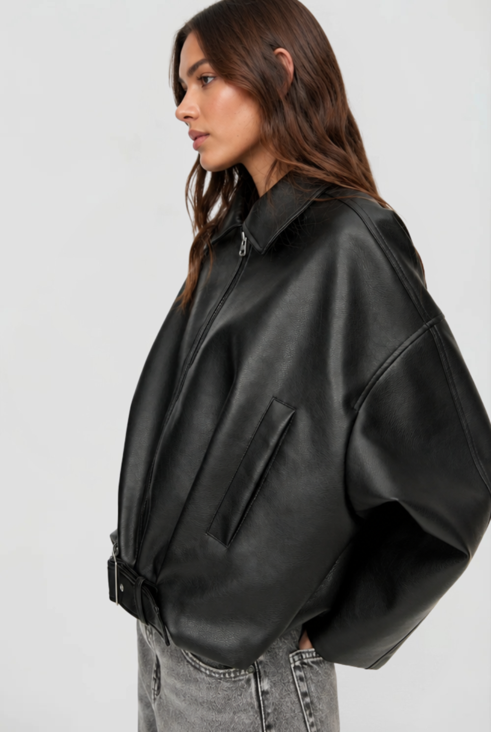 Brooke | Oversized Belt Leather Jacket