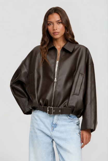 Brooke | Oversized Belt Leather Jacket