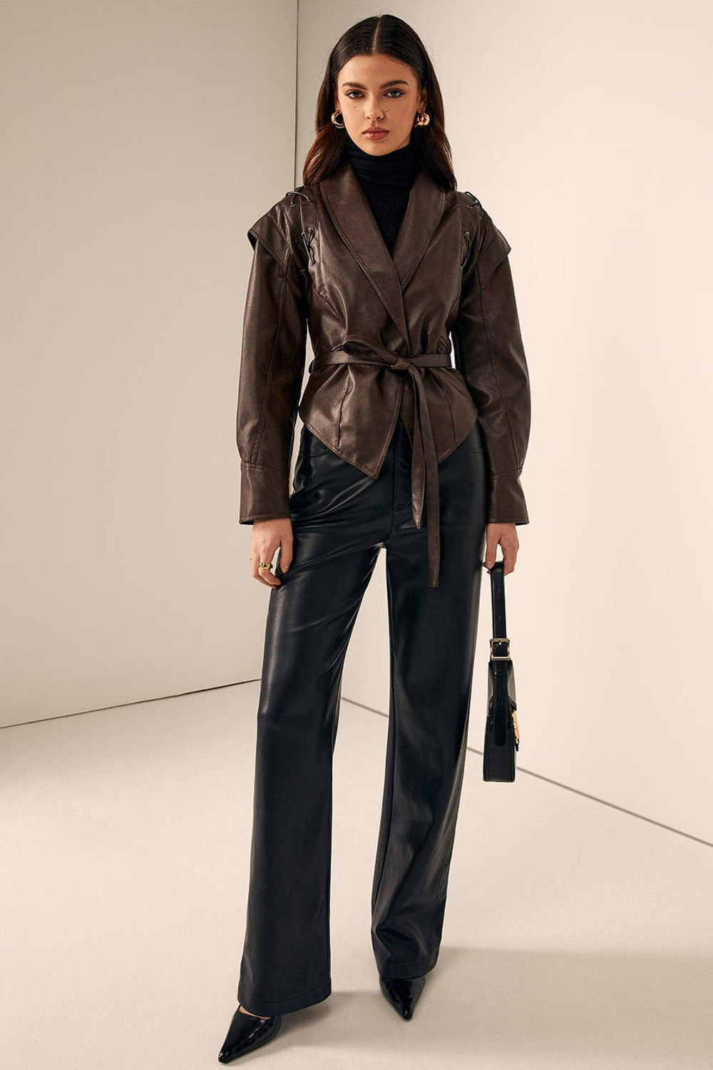 Scarlett | Lace Up Hooded Belted Faux Leather Jacket