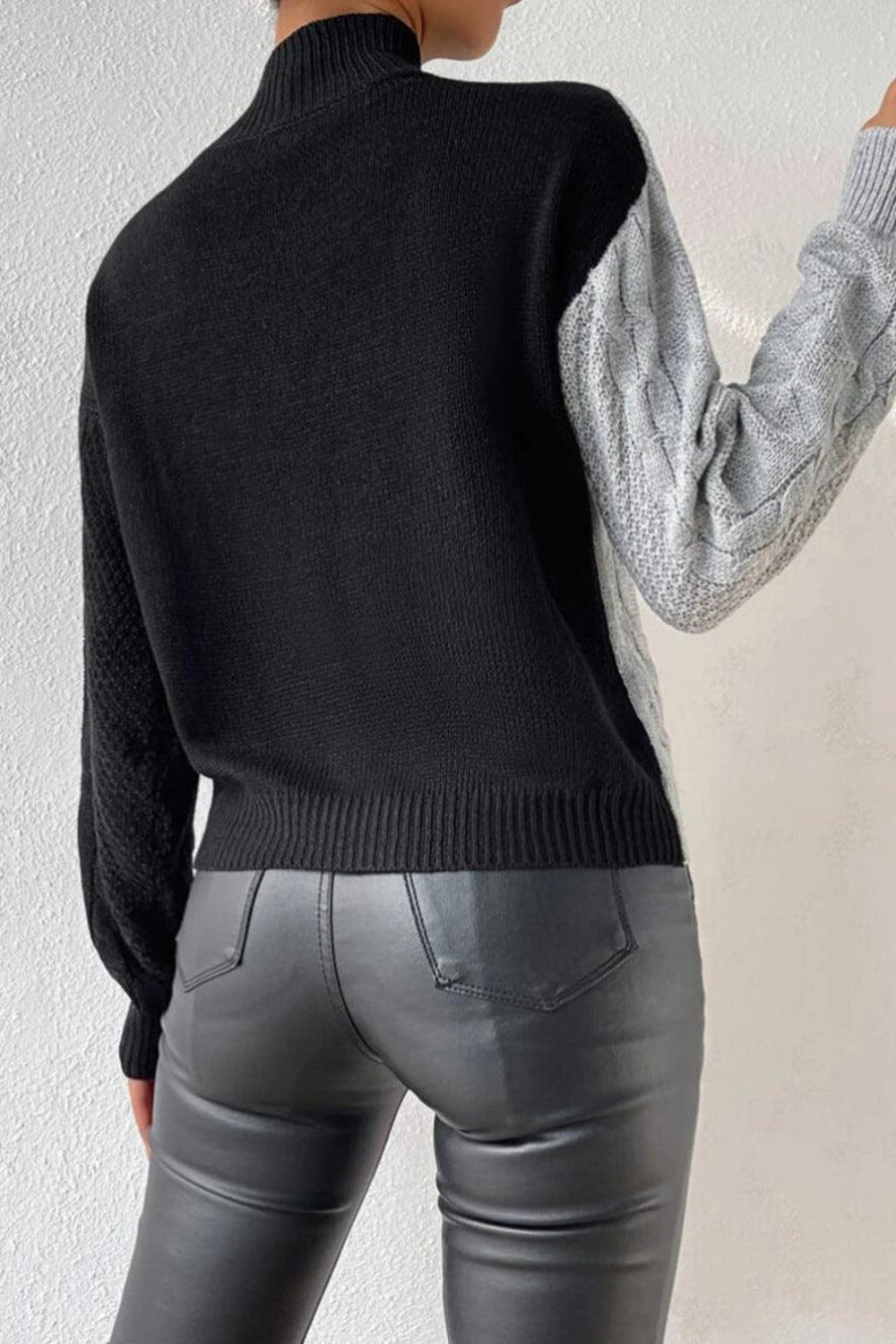 Esme | Colour Block Mock Neck Cable Knit Sweater