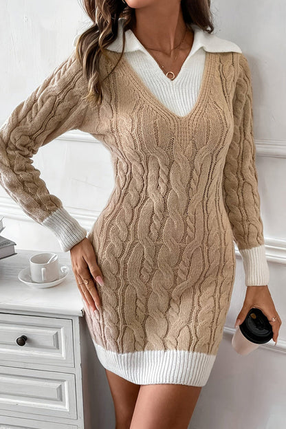 Audrey | Contrast Collar Cable Knit Mini Dress