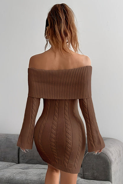 Chiara | Off Shoulder Flared Sleeve Cable Knit Mini Dress