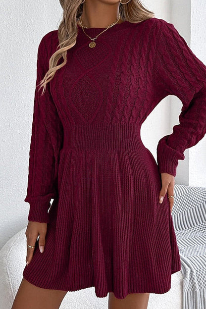 Ruby | Flared Skirt Cable Knit Sweater Dress