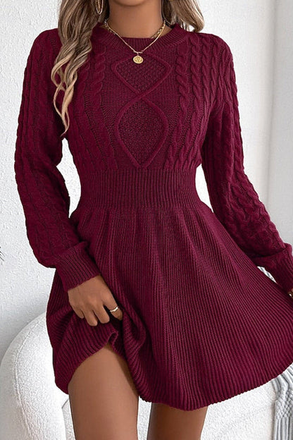 Ruby | Flared Skirt Cable Knit Sweater Dress